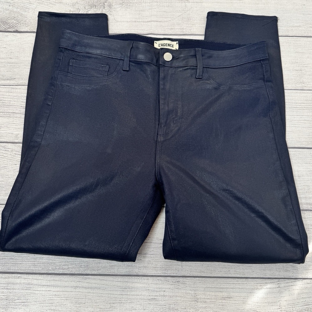 L'Agence‎ Marguerite Skinny Jeans Womens 32 Navy Coated High Rise USA Stretch